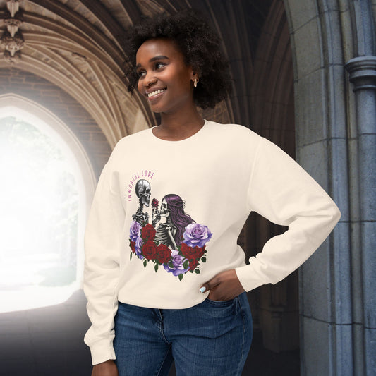 Valentine's Day Unisex Lightweight Crewneck Sweatshirt with Immortal Love Skeletons