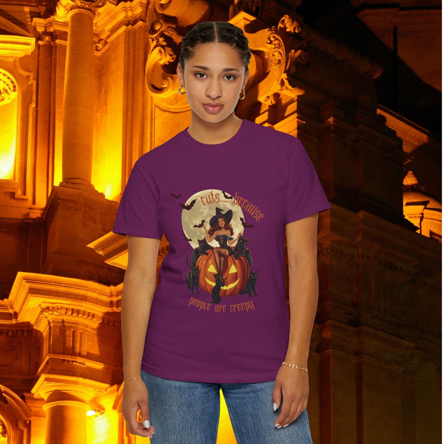 Witchy T-shirt with Cats Because People Are Creepy Phrase