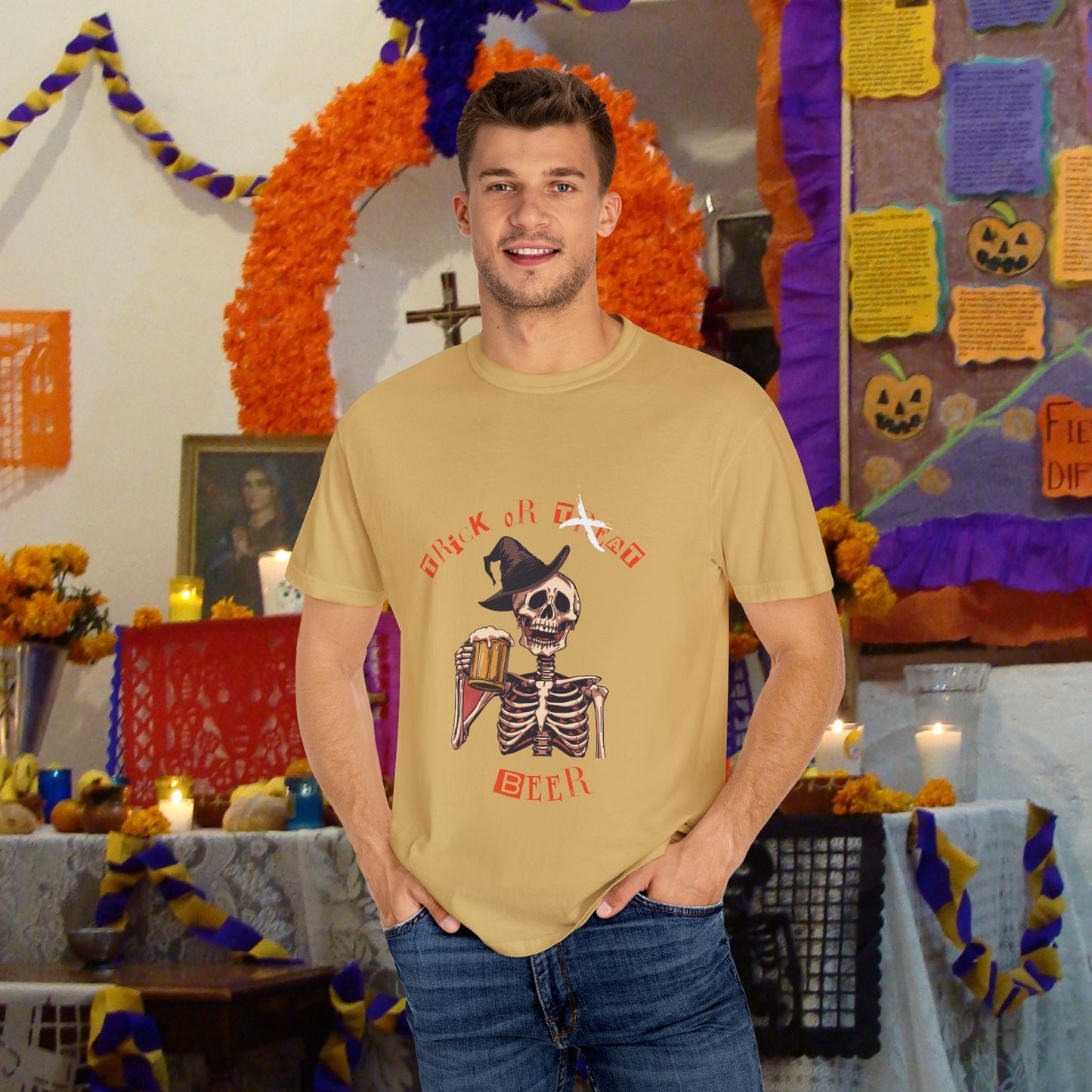 Halloween Skeleton Trick or Beer T-shirt