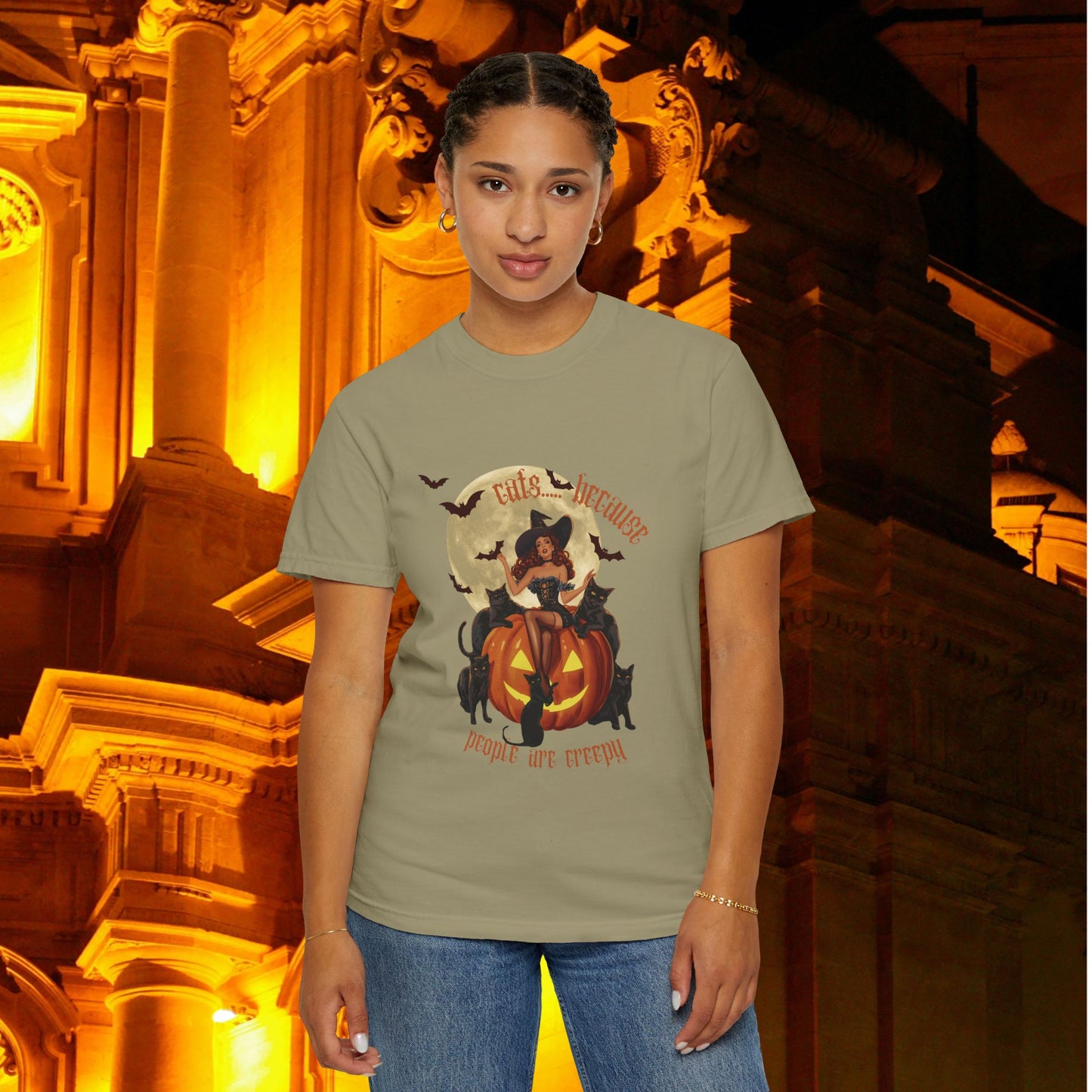 Witchy T-shirt with Cats Because People Are Creepy Phrase