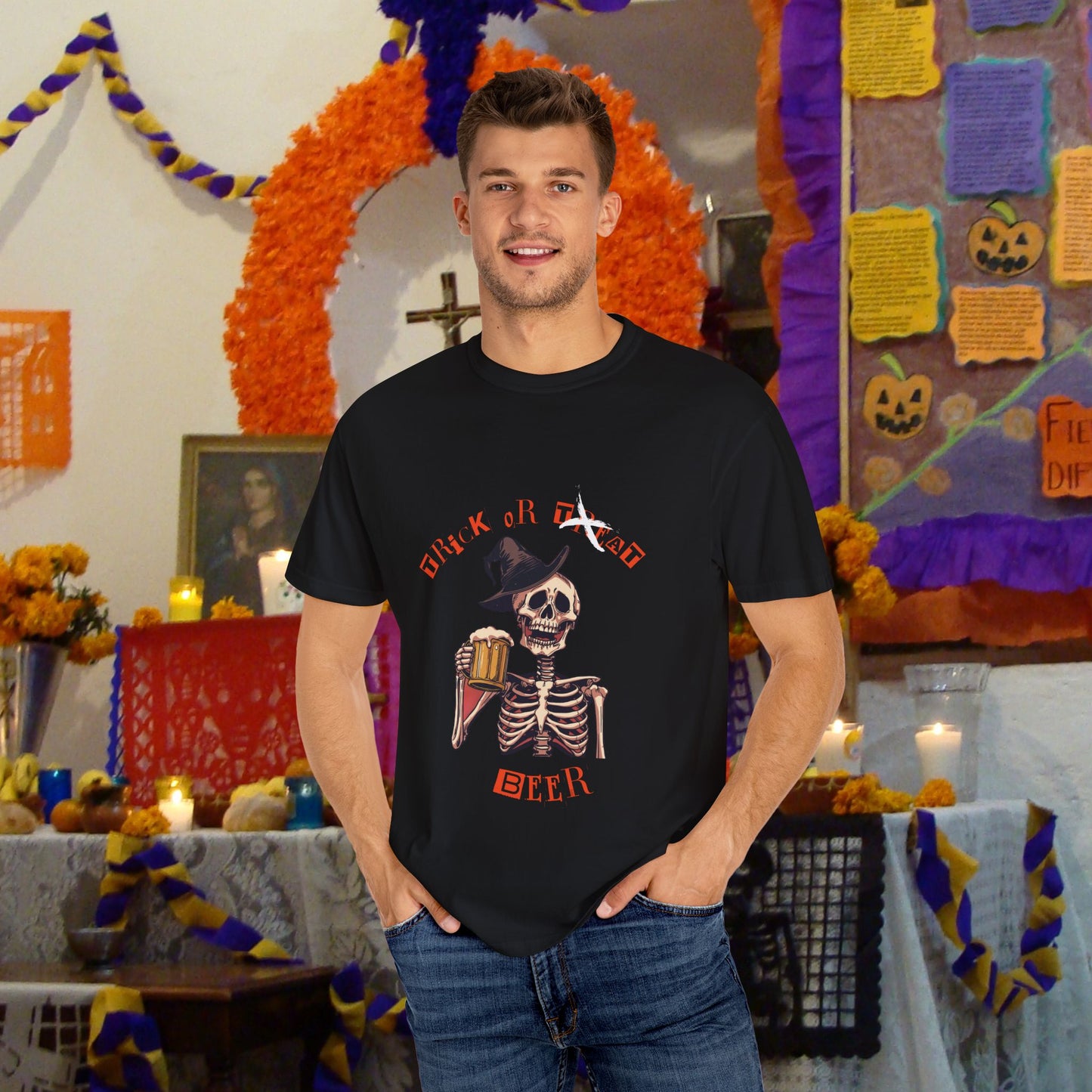 Halloween Skeleton Trick or Beer T-shirt