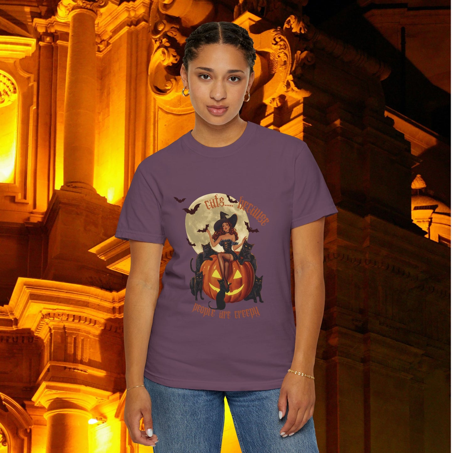 Witchy T-shirt with Cats Because People Are Creepy Phrase