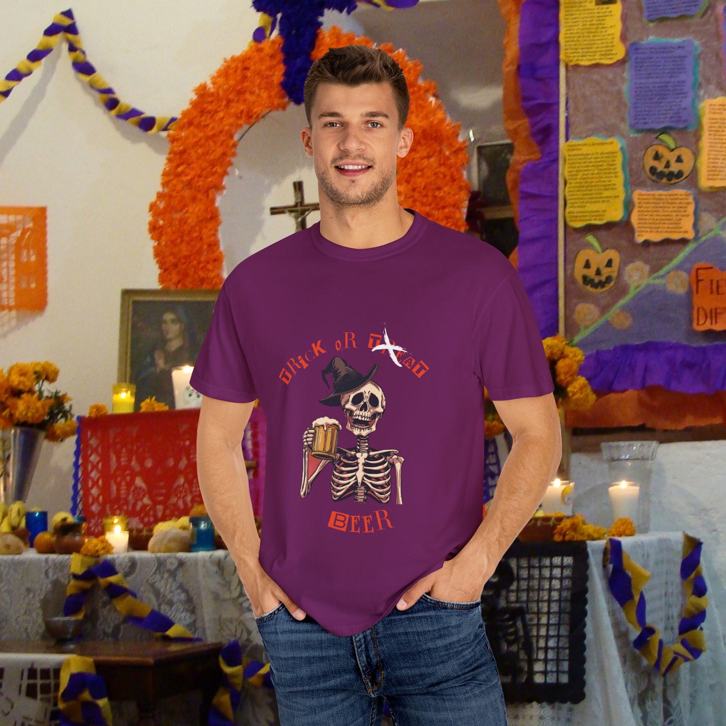 Halloween Skeleton Trick or Beer T-shirt