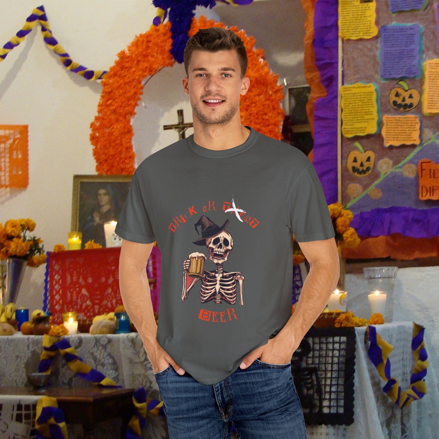 Halloween Skeleton Trick or Beer T-shirt