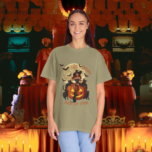 Witchy T-shirt with Cats Because People Are Creepy Phrase