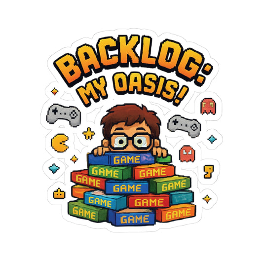 Backlog Gamer Oasis Sticker — Kiss-Cut Gaming Sticker for Retro & Passionate Collectors