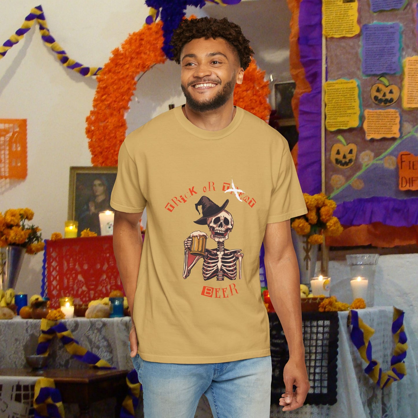 Halloween Skeleton Trick or Beer T-shirt