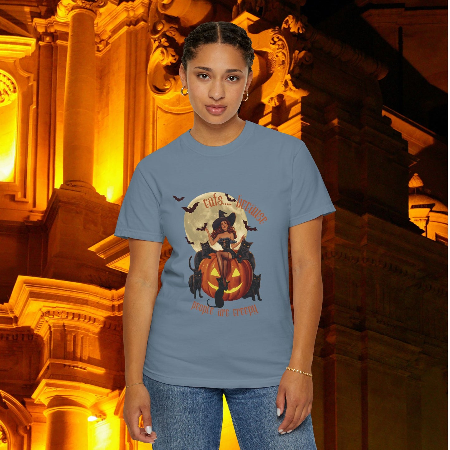 Witchy T-shirt with Cats Because People Are Creepy Phrase