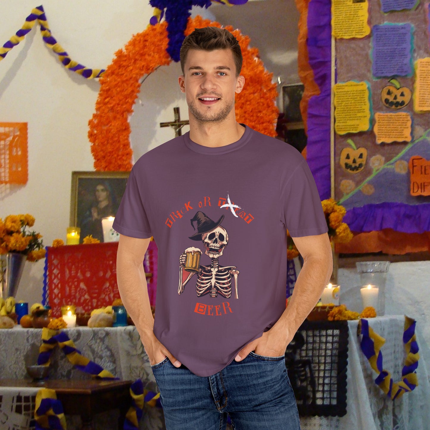 Halloween Skeleton Trick or Beer T-shirt