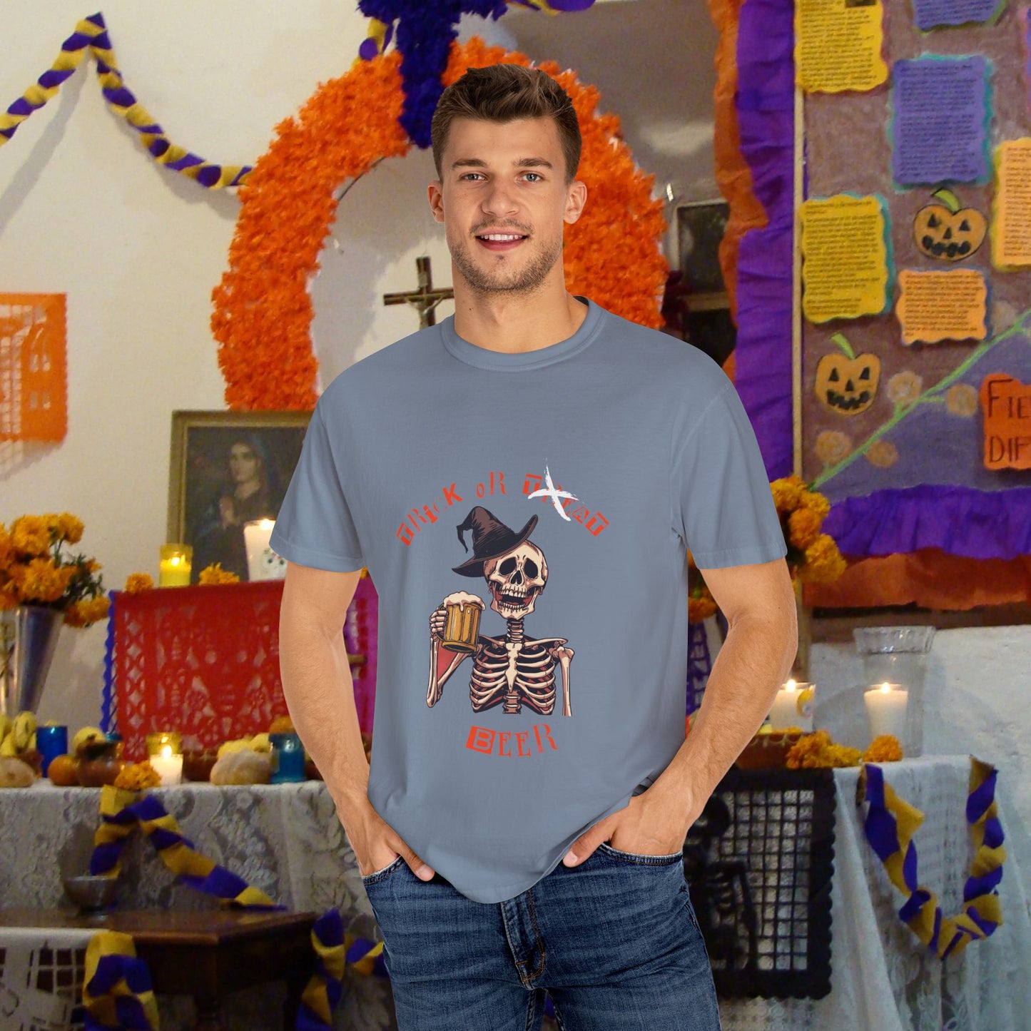 Halloween Skeleton Trick or Beer T-shirt