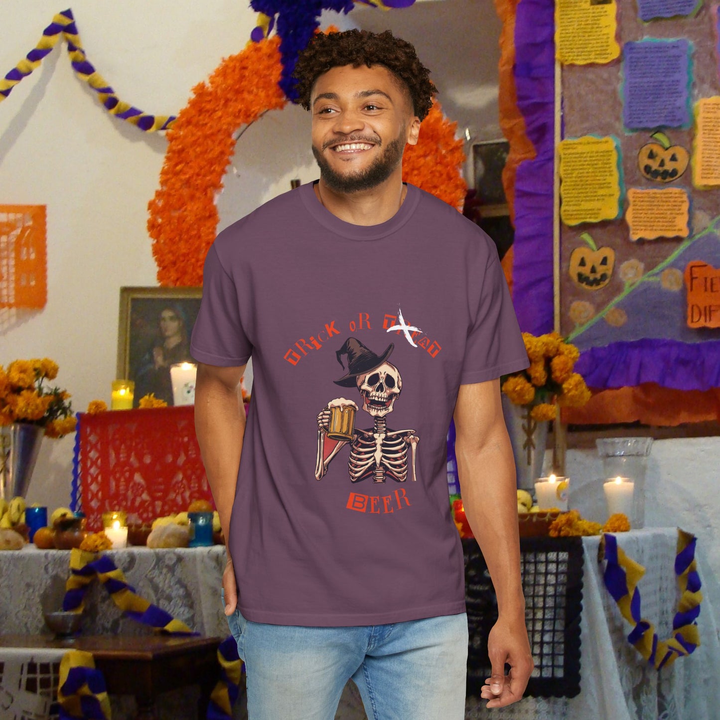 Halloween Skeleton Trick or Beer T-shirt